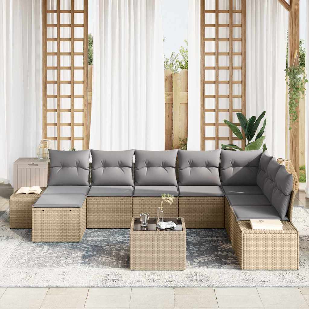 Set Divano da Giardino 8 pcs Beige e Grigio Chiaro polyrattan | homemem39