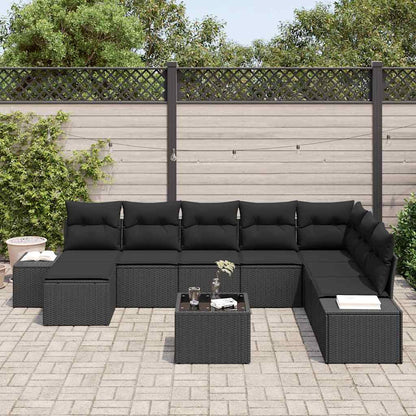 Set Divano da Giardino con cuscino 8 pcs Nero polyrattan | homemem39