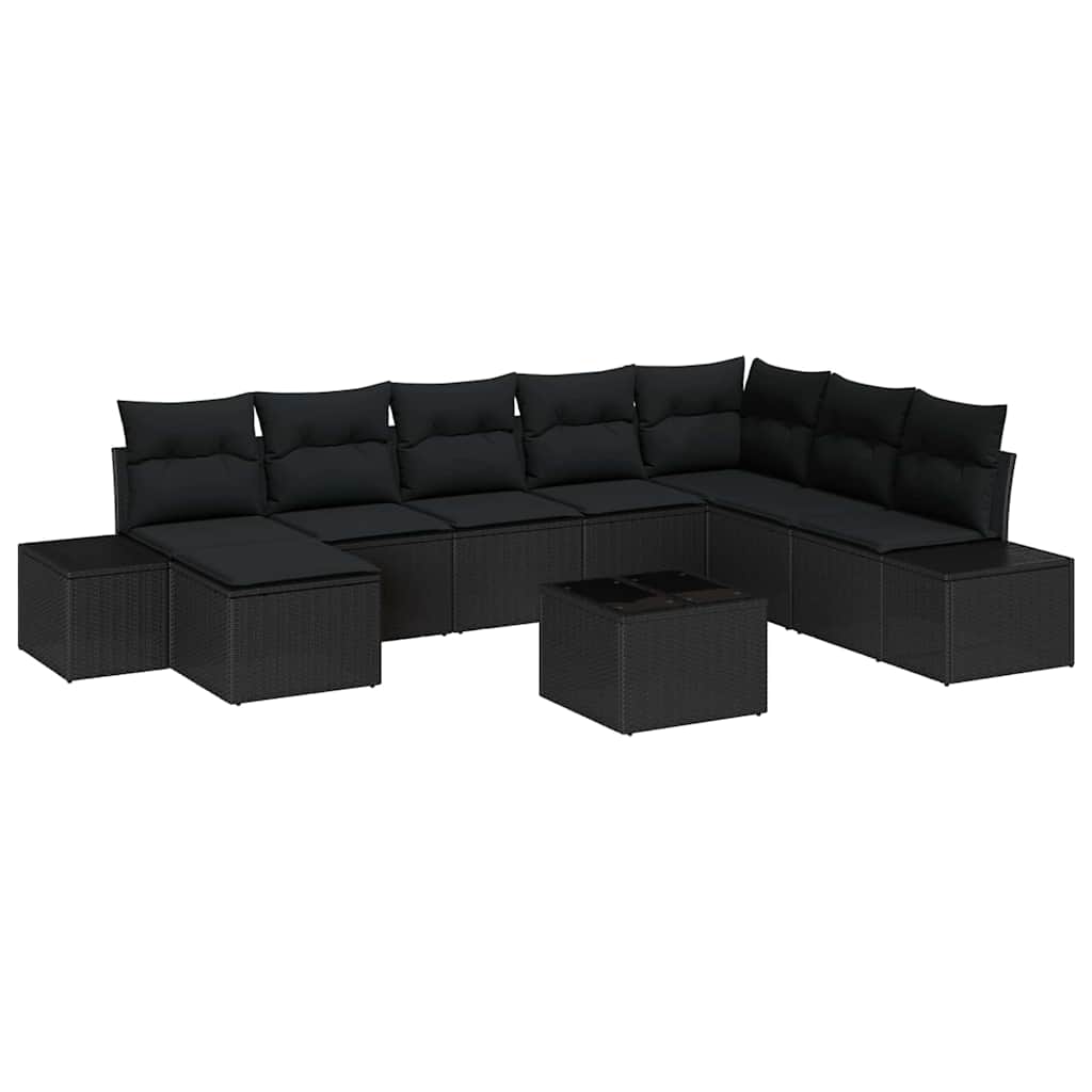 Set Divano da Giardino con cuscino 8 pcs Nero polyrattan | homemem39