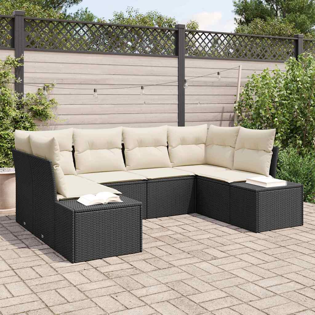 Set Divano da Giardino 6 pz 6-Numero di posti Nero e Crema