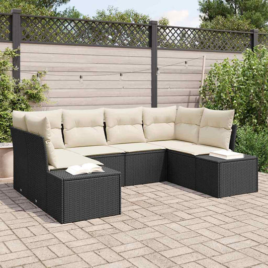 Set Divano da Giardino 6 pcs Nero e Crema Poly Rattan