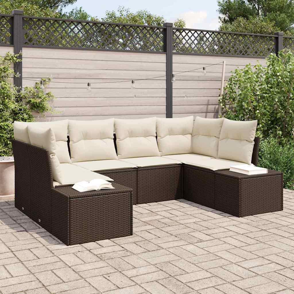 Set Divano da Giardino 6 pcs Marrone e Crema Poly Rattan | homemem39