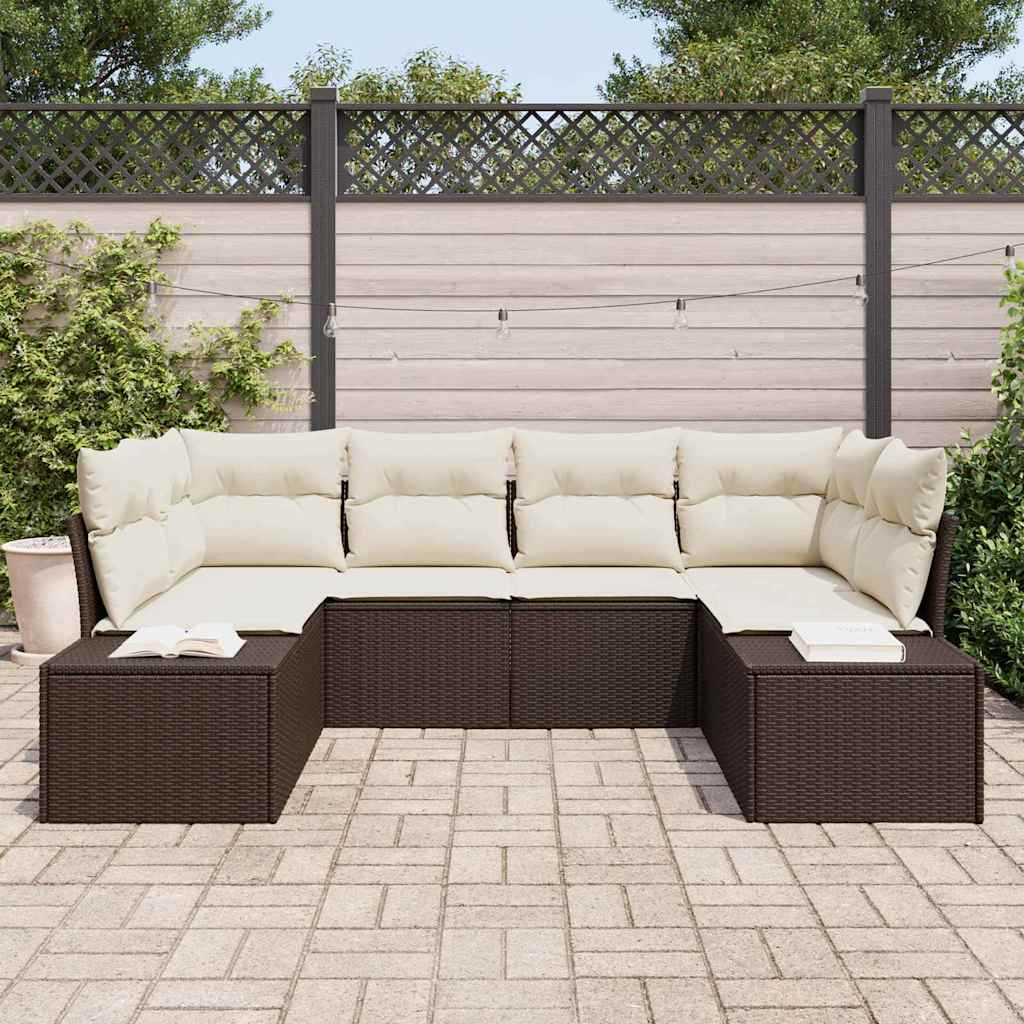 Set Divano da Giardino 6 pcs Marrone e Crema Poly Rattan | homemem39