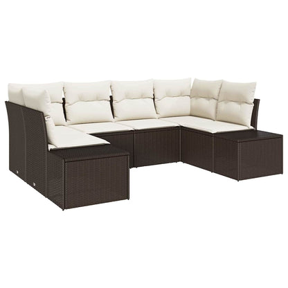 Set Divano da Giardino 6 pcs Marrone e Crema Poly Rattan | homemem39