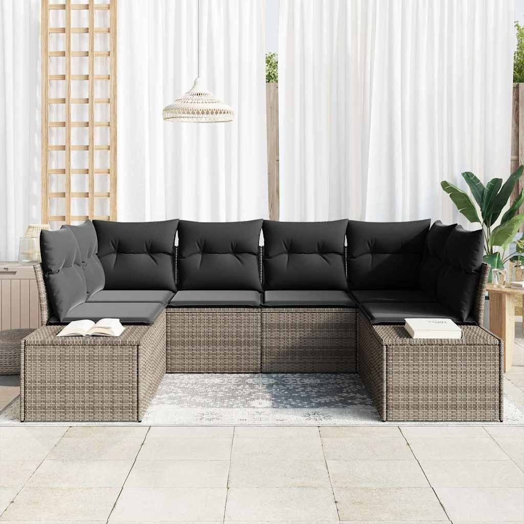 Set Divano da Giardino 6 pcs Grigio Poly Rattan