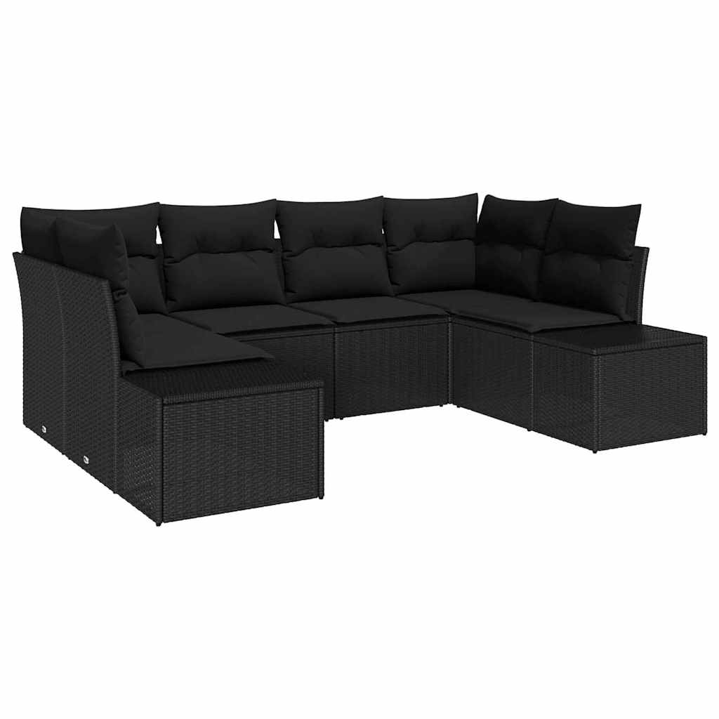 Set Divano da Giardino 6 pz 6-Numero di posti Nero Poly Rattan