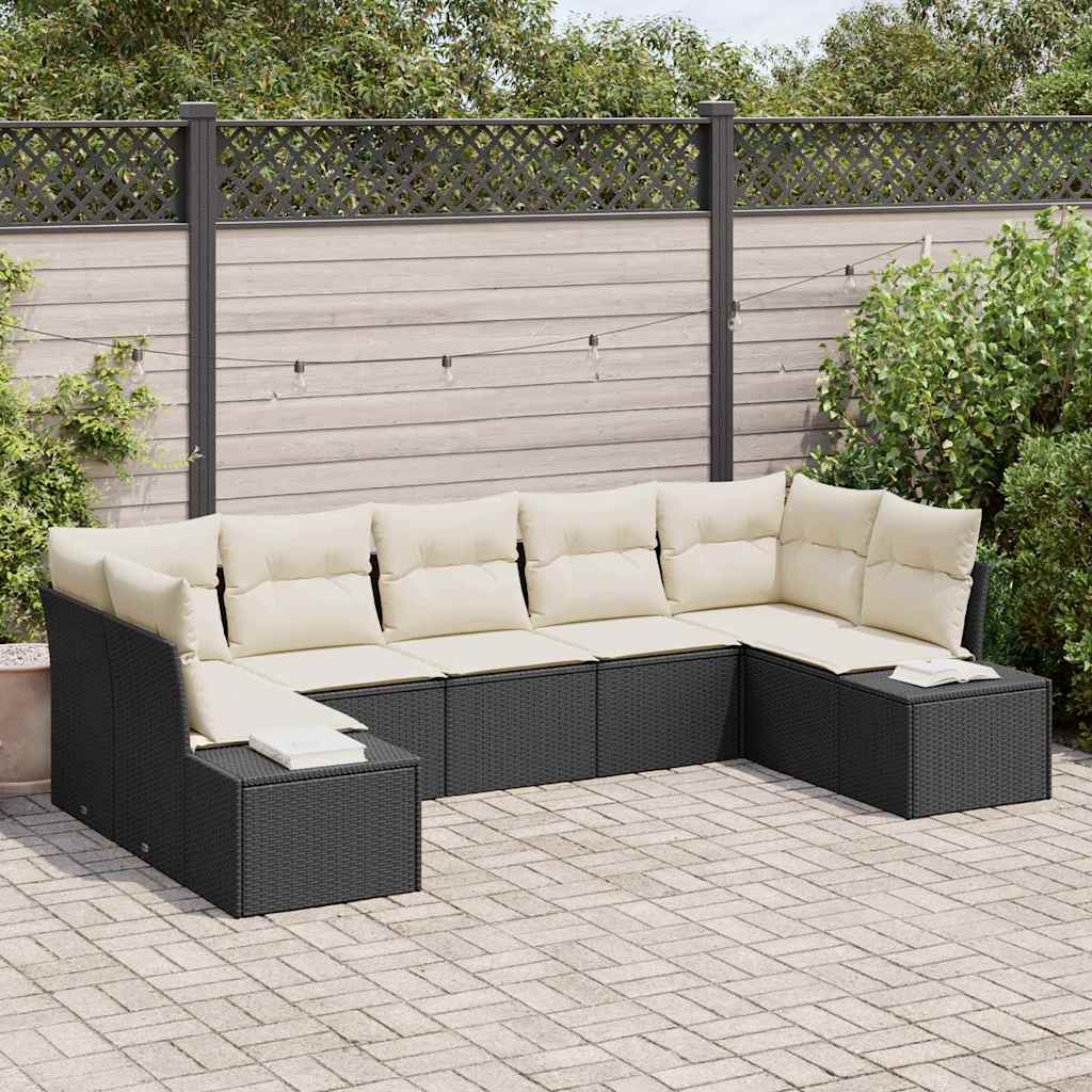Set Divano da Giardino 7 pcs Nero e Crema Poly Rattan | homemem39