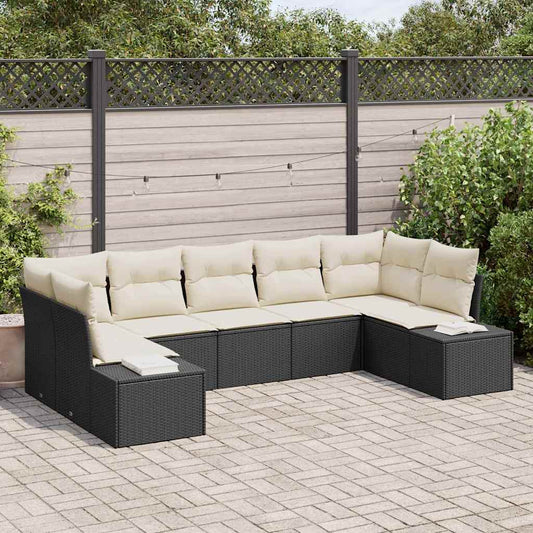 Set Divano da Giardino 7 pcs Nero e Crema Poly Rattan