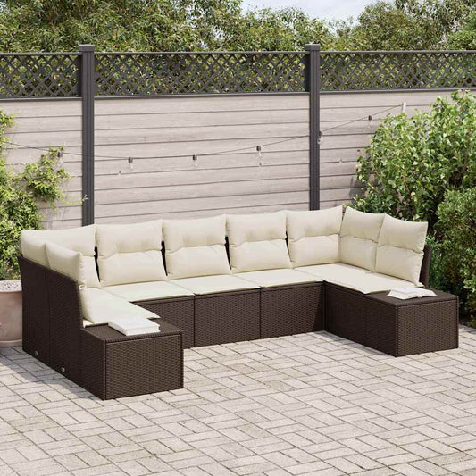 Set Divano da Giardino 7 pcs Marrone e Crema Poly Rattan