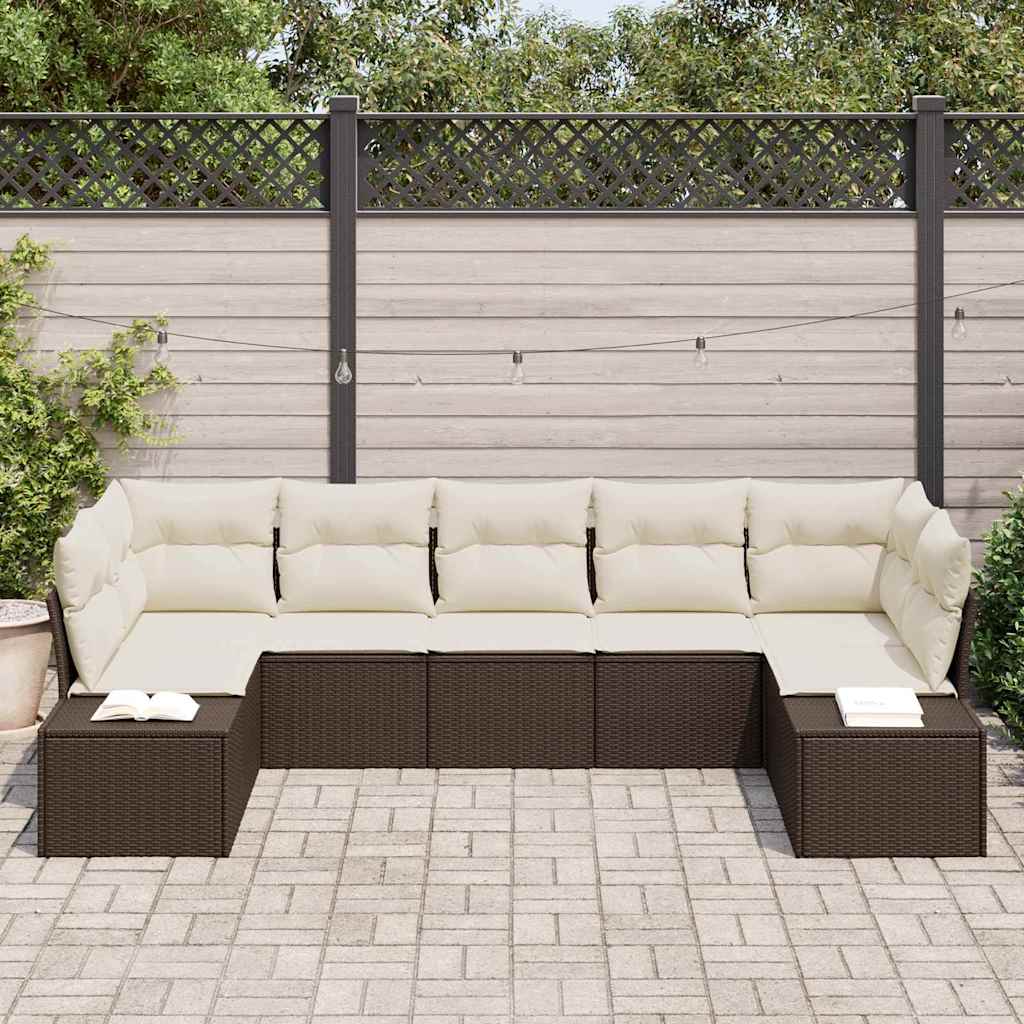 Set Divano da Giardino 7 pcs Marrone e Crema Poly Rattan | homemem39