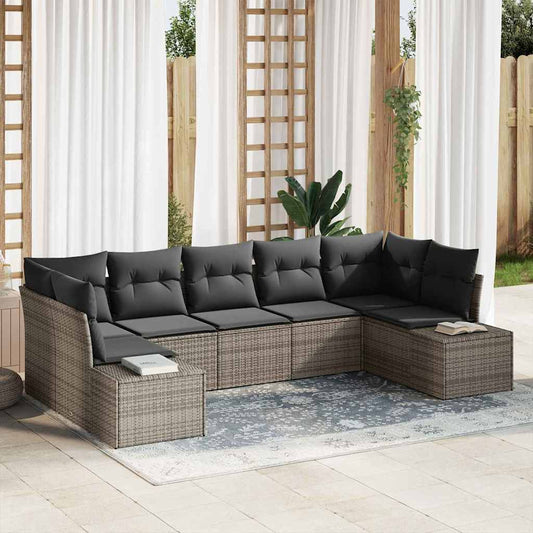 Set Divano da Giardino 7 pcs Grigio Poly Rattan