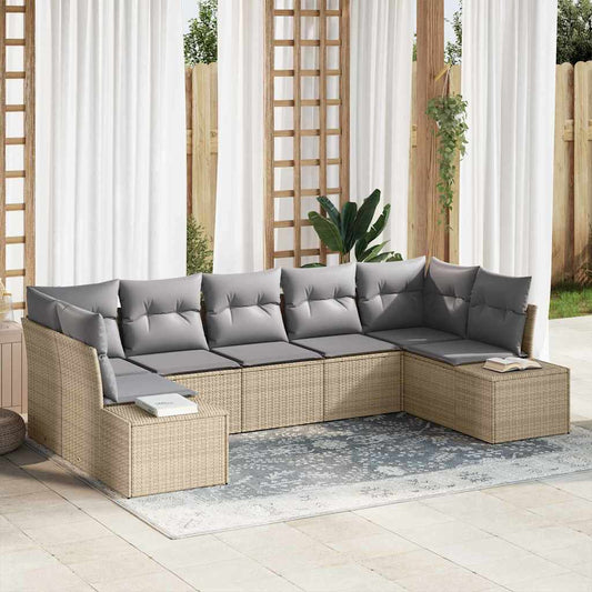 Set Divano da Giardino 7 pcs Beige e Grigio Chiaro Poly Rattan