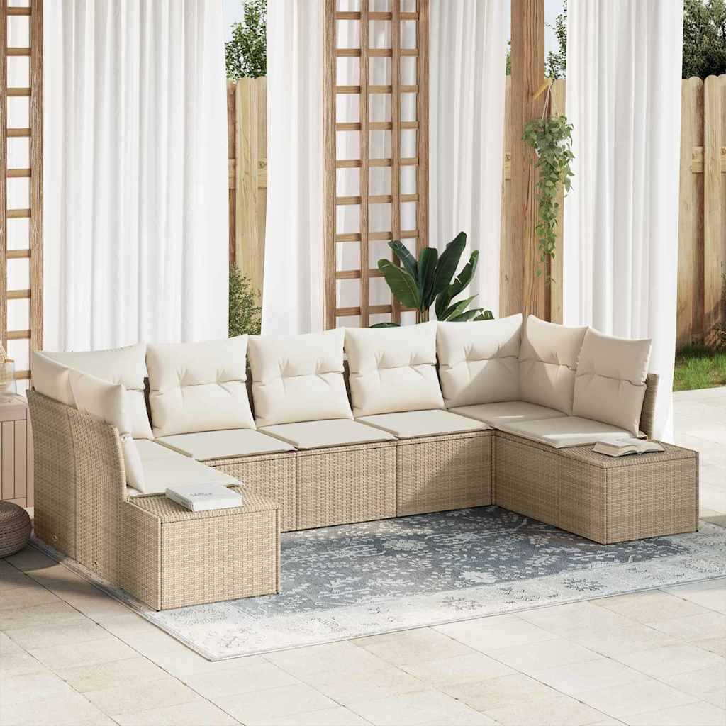 Set Divano da Giardino 7 pcs Beige e Crema Poly Rattan | homemem39