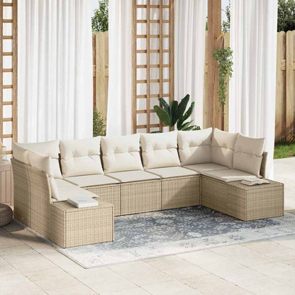 Set Divano da Giardino 7 pcs Beige e Crema Poly Rattan | homemem39