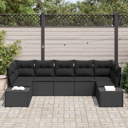 Set Divano da Giardino 7 pz 7-Numero di posti Nero Poly Rattan