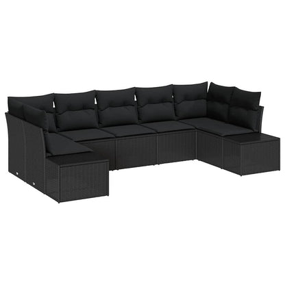 Set Divano da Giardino 7 pz 7-Numero di posti Nero Poly Rattan