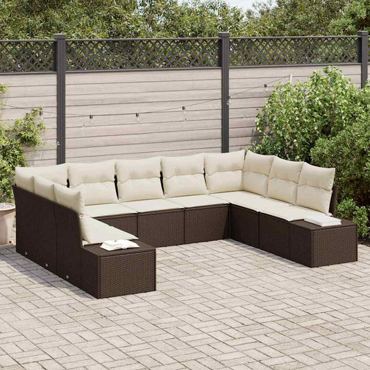 Set Divano da Giardino 9 pcs Marrone e Crema Polyrattan