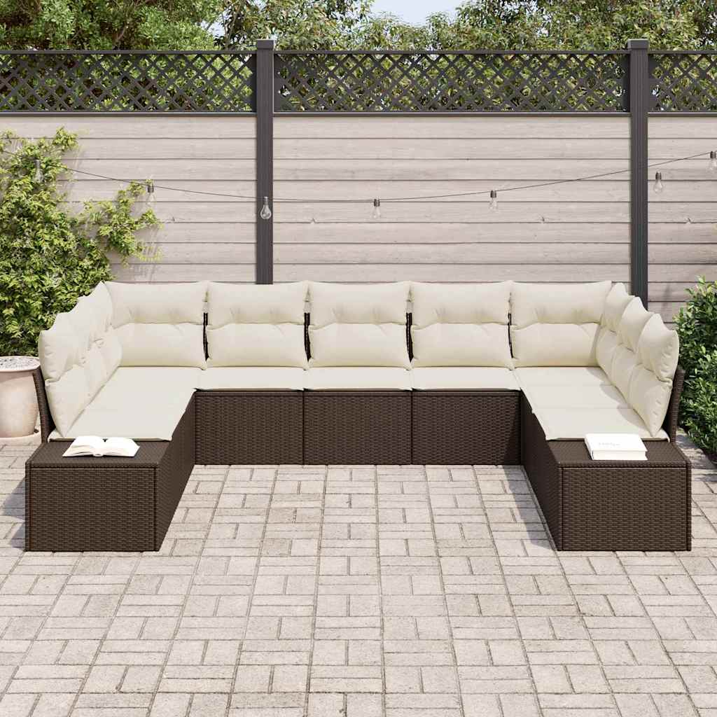 Set Divano da Giardino 9 pcs Marrone e Crema Polyrattan | homemem39