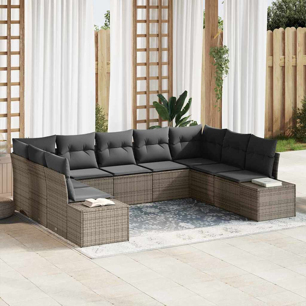 Set Divano da Giardino 9 pcs Grigio Rattan in Polipropilene