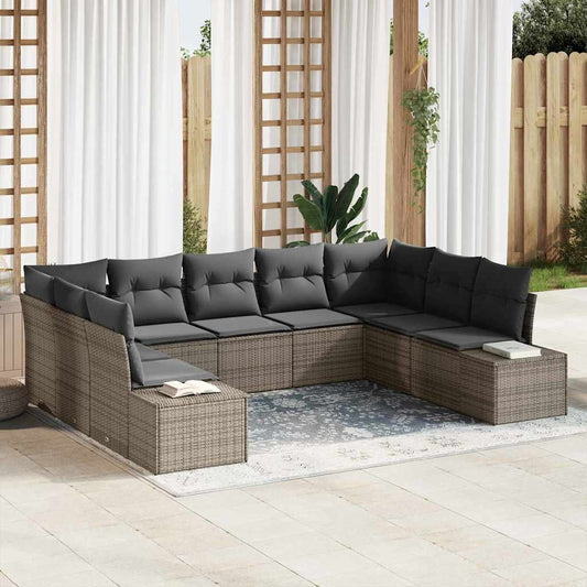 Set Divano da Giardino 9 pcs Grigio Rattan in Polipropilene