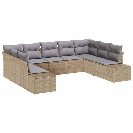 Set Divano da Giardino 9 pcs Beige e Grigio Chiaro Polyrattan