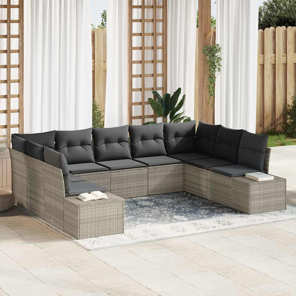 Set Divano da Giardino 9 pz 8-Numero di posti Grigio chiaro