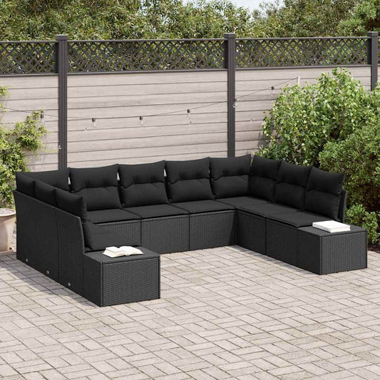 Set Divano da Giardino con cuscino 9 pcs Nero Polyrattan