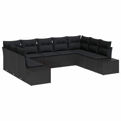 Set Divano da Giardino 9 pz 8-Numero di posti Nero Polyrattan