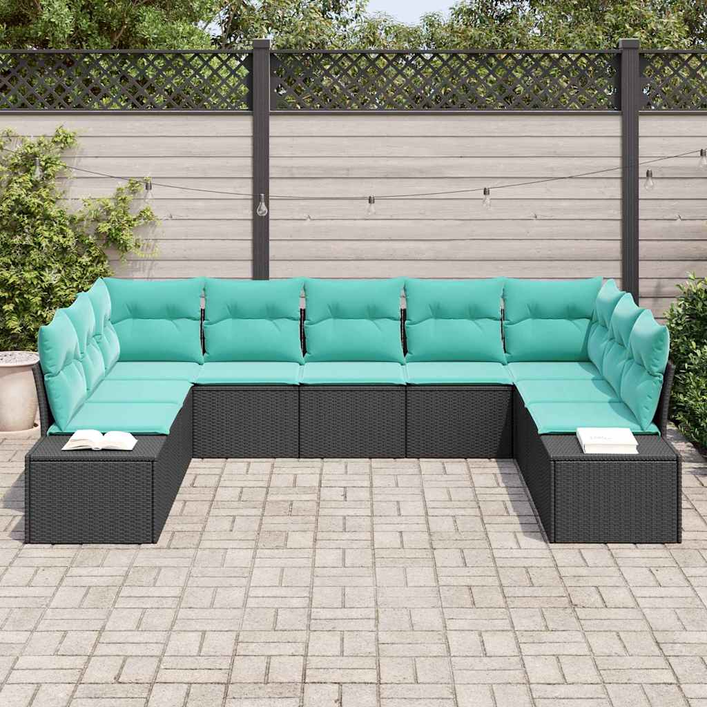 Set Divano da Giardino 9 pz 8 posto Nero e Turchese | homemem39