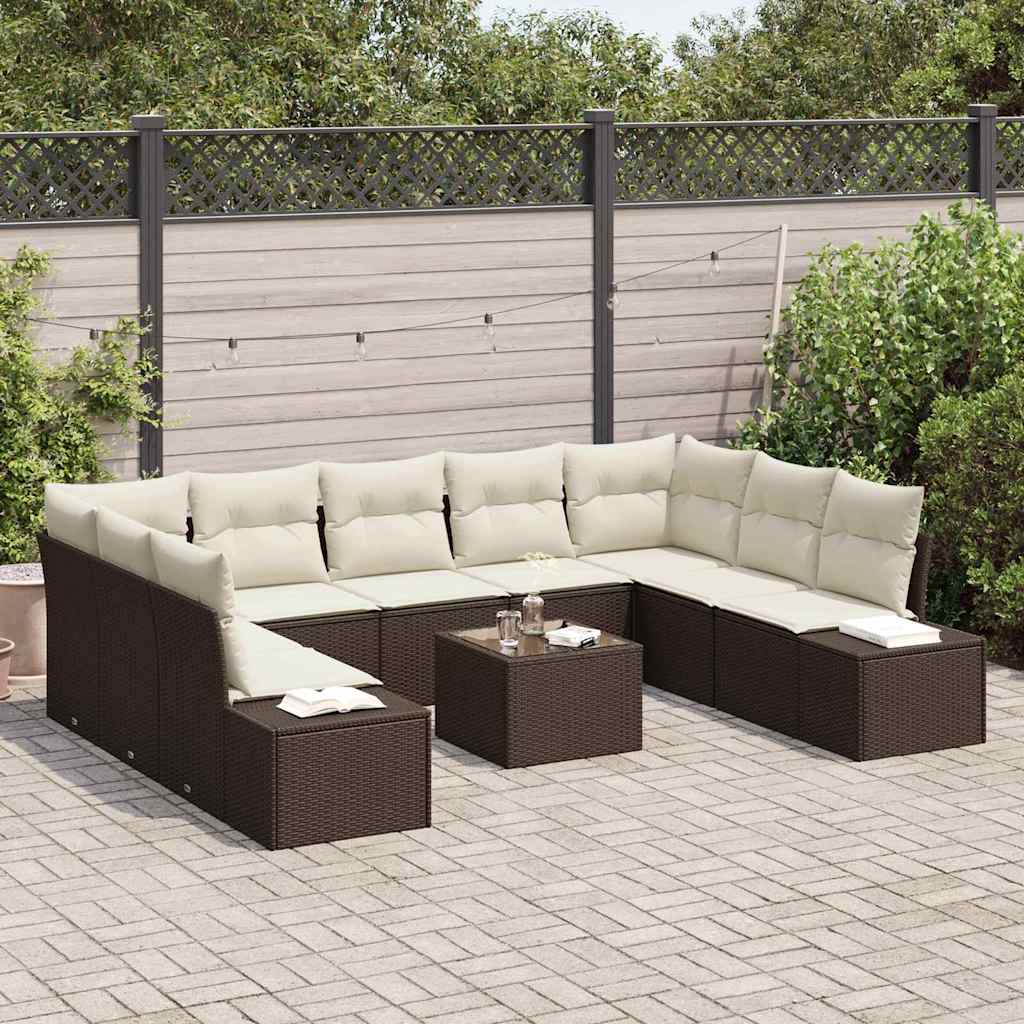 Set Divano da Giardino 9 pcs Marrone e Crema Polyrattan | homemem39