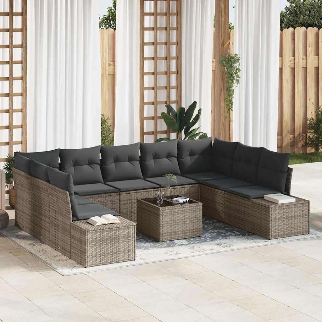 Set Divano da Giardino 9 pz 8-Numero di posti Grigio Polyrattan