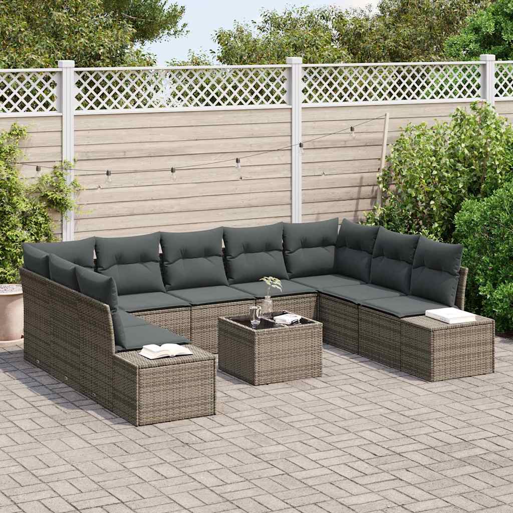 Set Divano da Giardino 9 pz 8-Numero di posti Grigio Polyrattan