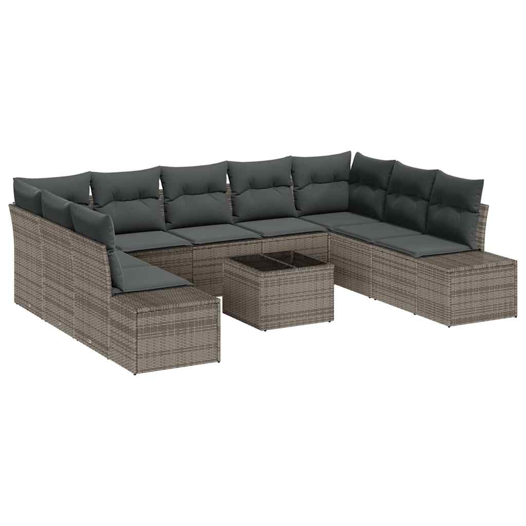 Set Divano da Giardino 9 pz 8-Numero di posti Grigio Polyrattan