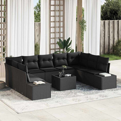 Set Divano da Giardino 9 pz 8-Numero di posti Nero Polyrattan
