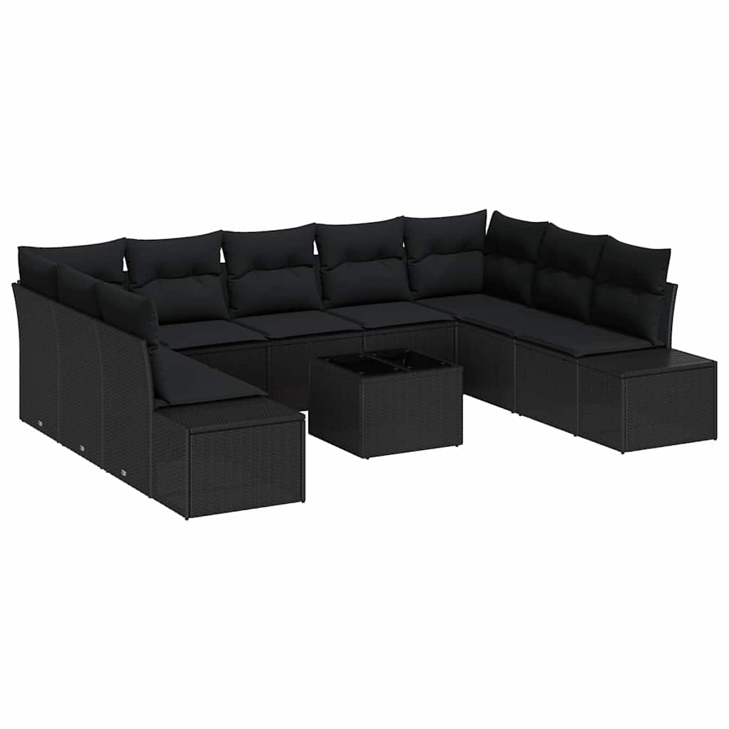 Set Divano da Giardino 9 pz 8-Numero di posti Nero Polyrattan