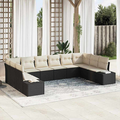 Set Divano da Giardino 10 pcs Nero e Crema Polyrattan | homemem39