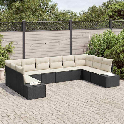 Set Divano da Giardino 10 pcs Nero e Crema Polyrattan | homemem39