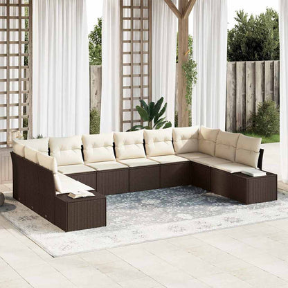 Set Divano da Giardino 10 pz 9-Numero di posti Marrone e Crema