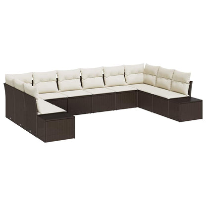 Set Divano da Giardino 10 pz 9-Numero di posti Marrone e Crema