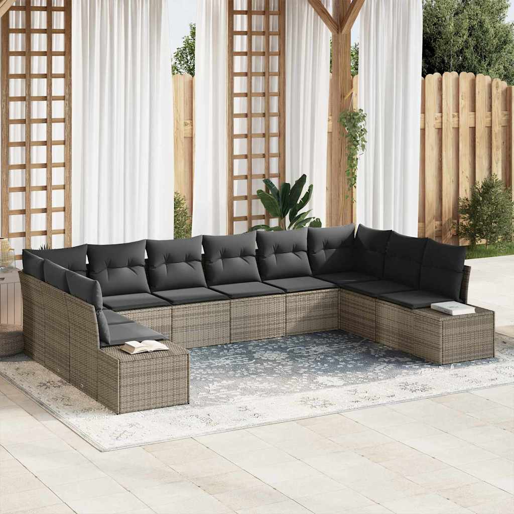 Set Divano da Giardino 10 pz 9-Numero di posti Grigio