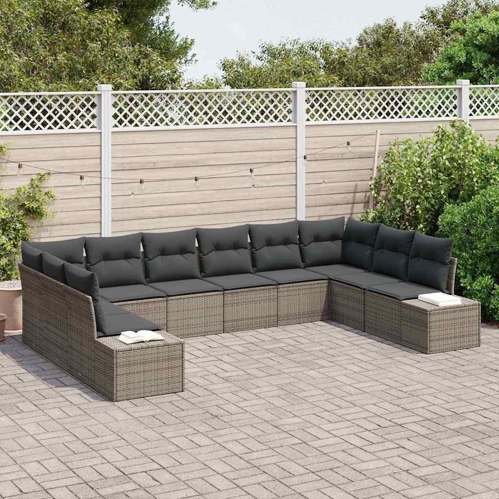 Set Divano da Giardino 10 pz 9-Numero di posti Grigio
