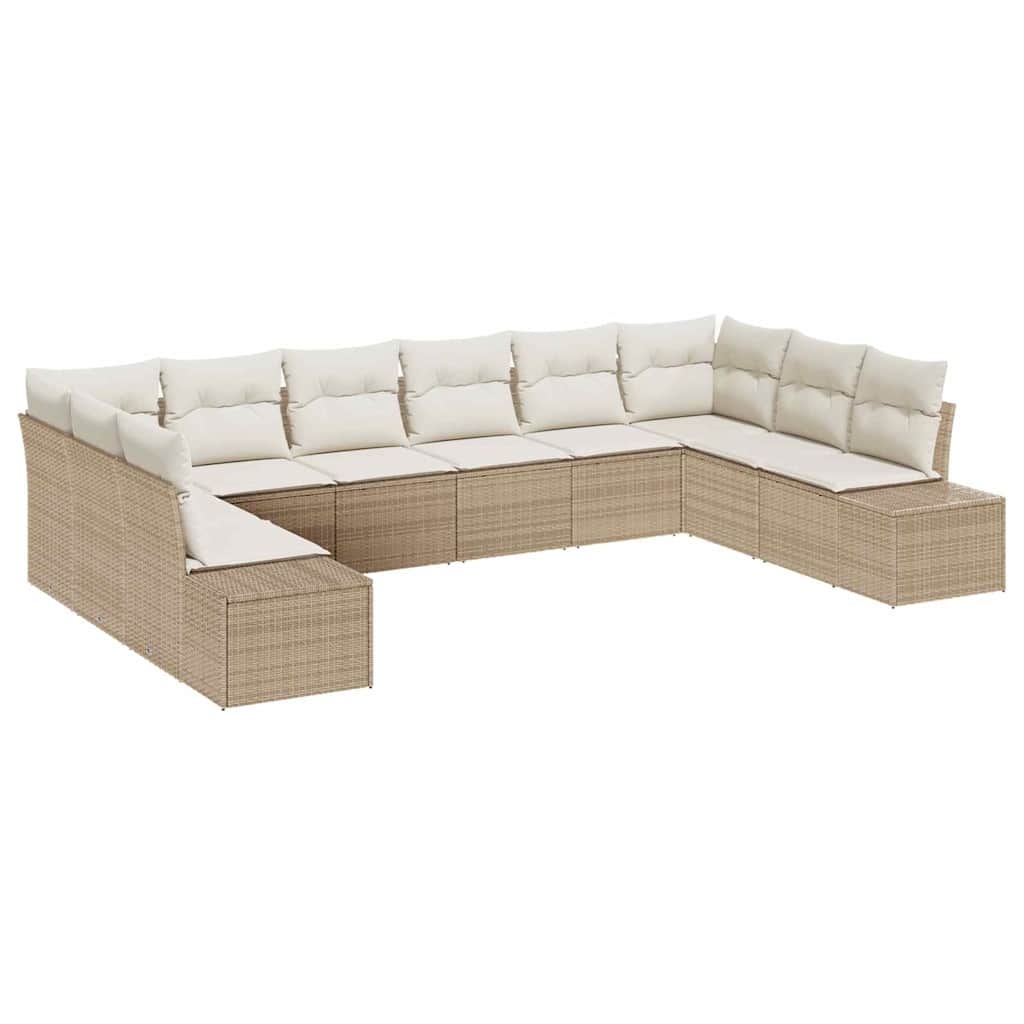 Set Divano da Giardino 10 pcs Beige e Crema Polyrattan | homemem39