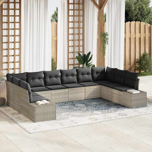 Set Divano da Giardino 10 pcs Grigio chiaro Polyrattan