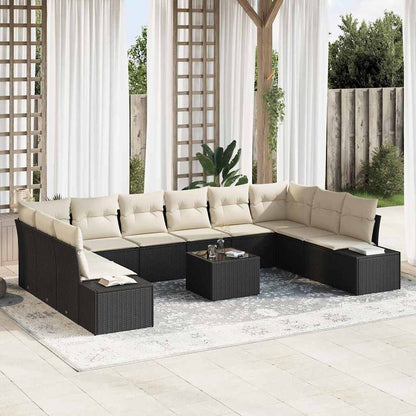 Set Divano da Giardino 10 pcs Nero e Crema Polyrattan | homemem39
