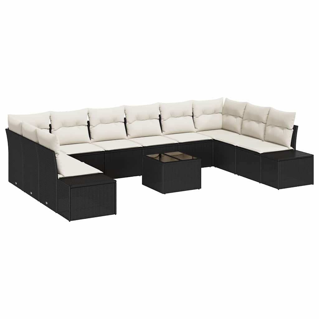 Set Divano da Giardino 10 pcs Nero e Crema Polyrattan | homemem39