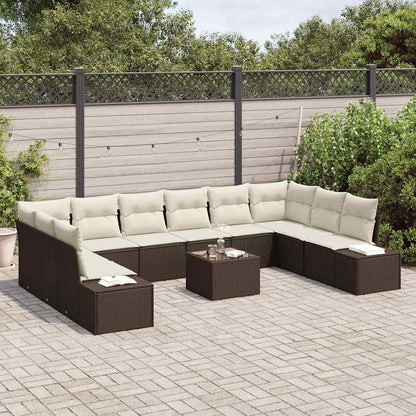 Set Divano da Giardino 10 pcs Marrone e Crema Polyrattan