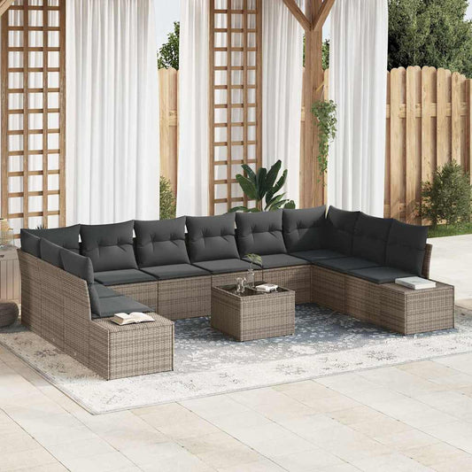 Set Divano da Giardino con cuscino 10 pcs Grigio Polyrattan