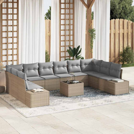 Set Divano da Giardino 10 pcs Beige e Grigio Chiaro Polyrattan