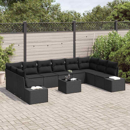 Set Divano da Giardino 10 pz 9-Numero di posti Nero Polyrattan