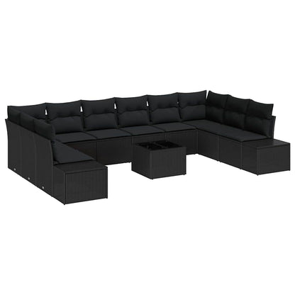 Set Divano da Giardino 10 pz 9-Numero di posti Nero Polyrattan